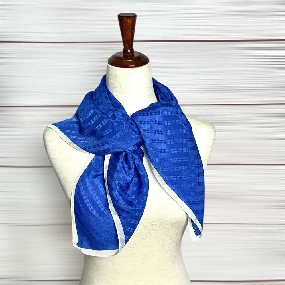 Silk Square Scarf Blue Jacquard White Trim made in Japan 31x31”